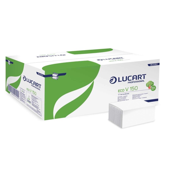 V 150 Lucart Eco 2 rtg fehér  hajtogatott kéztörlő 20 csomag/karton
